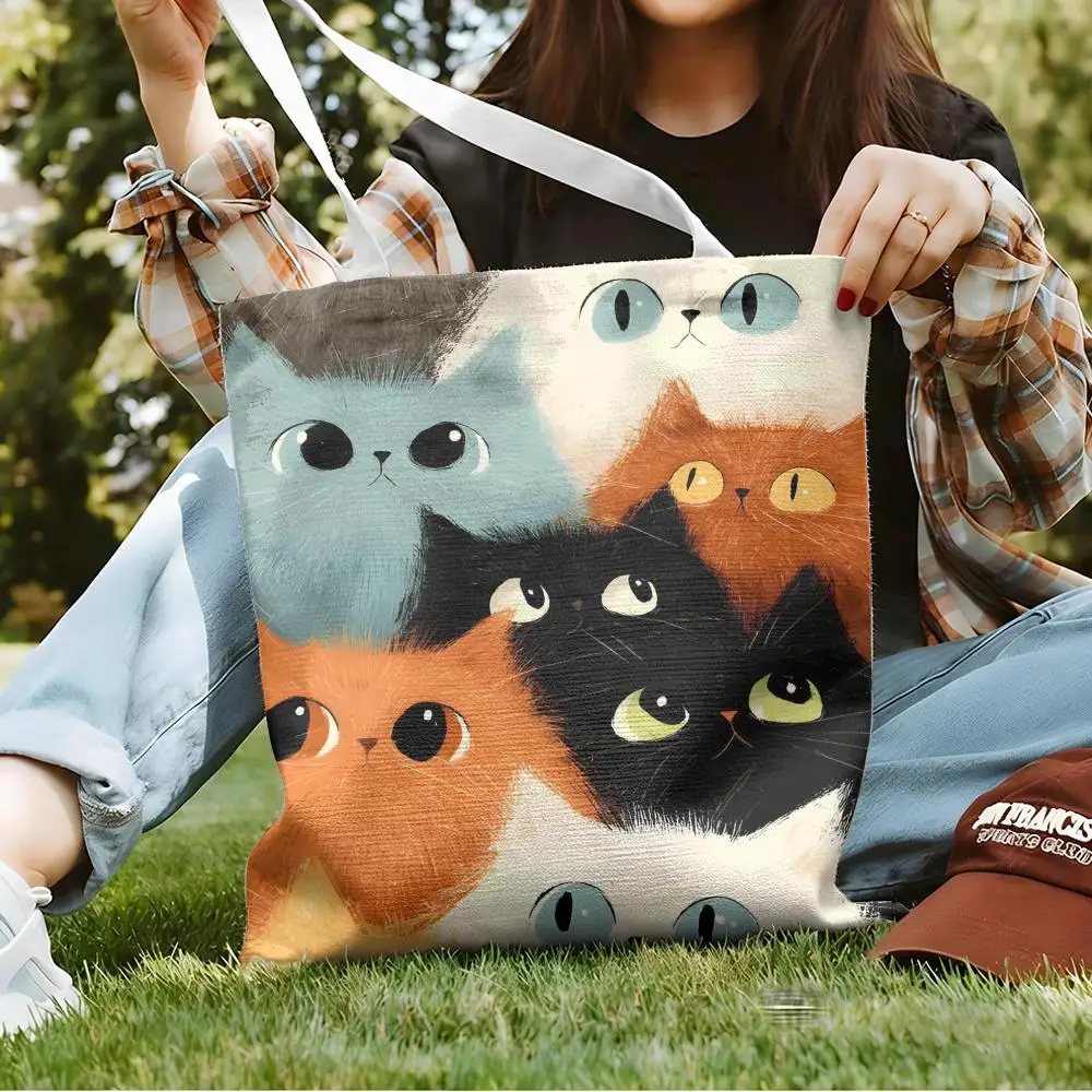A Mountain Of Cats Storage Bags Canvas Double-Sided Print Fashion Shoulder Tote Shopping Bag Gift Eco Handbags