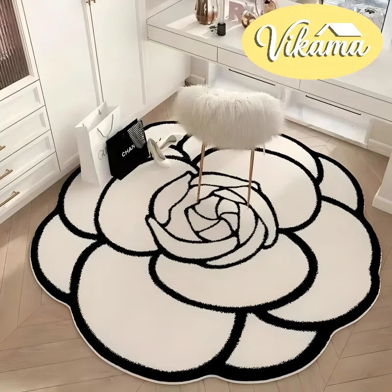 VIKAMA Minimalistischer Blumen-Kunstteppich Rutschfest und Geräuschreduzierend für Schlafzimmer, Begehbaren Kleiderschrank, Wohnzimmer Couchtisch-Teppich Wohndekoration