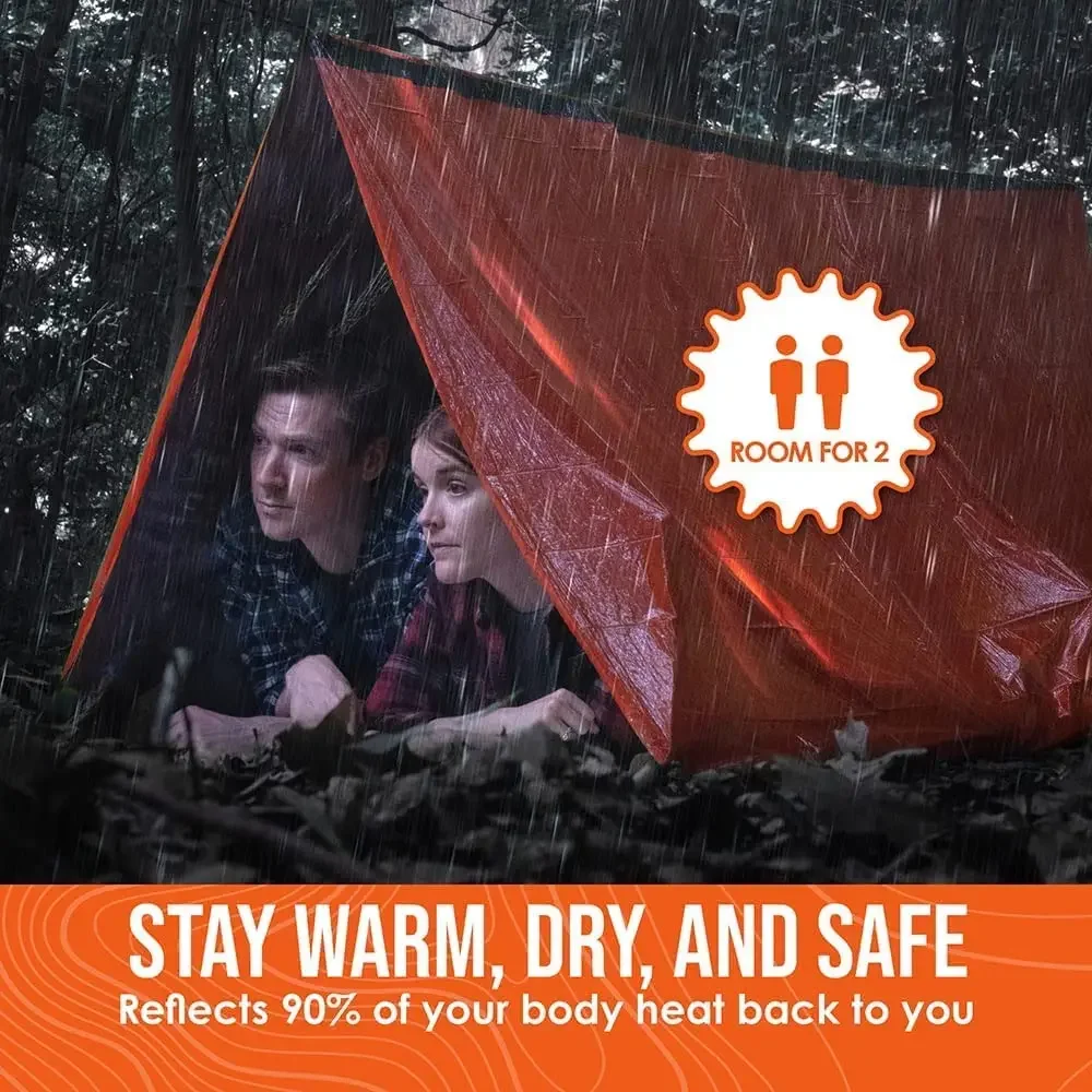 1-2 Person Emergency Shelter Bivy Survival Tent Kit Mylar Tube Tent Sleeping Bag Waterproof Outdoor SOS Thermal Blanket Reusable