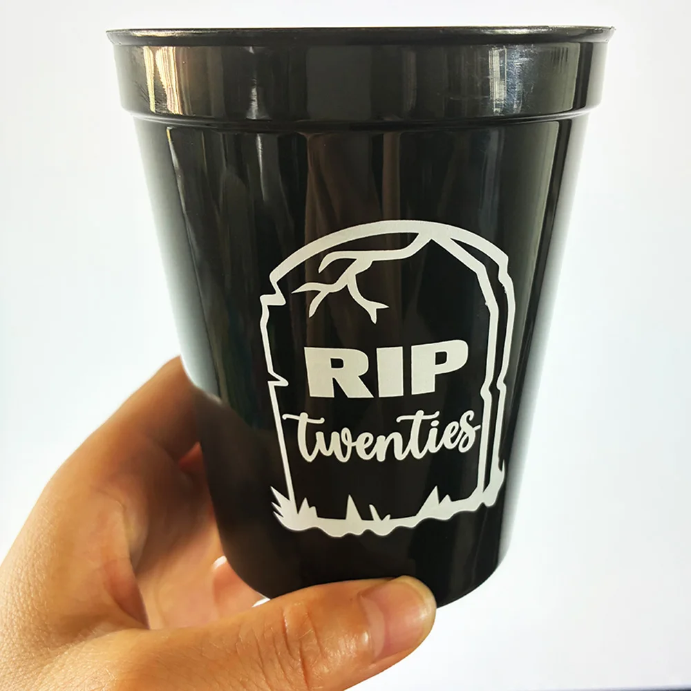 12 قطعة Rip to My 20s أكواب سميكة 16 أوقية 30th عيد ميلاد أسود من البلاستيك بهلوان ملعب أكواب مزق عشرينيات 20s لوازم حفلات أعياد الميلاد #3