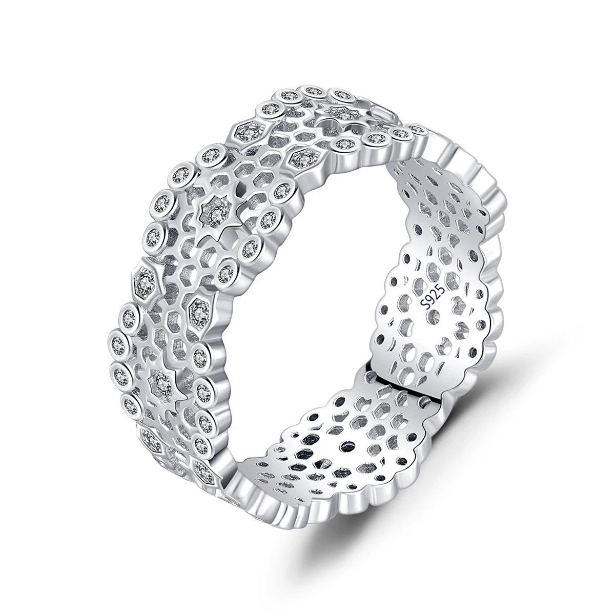 

Shining 100% S925 Silver Lace Wide Ring Women Jewelry Gift