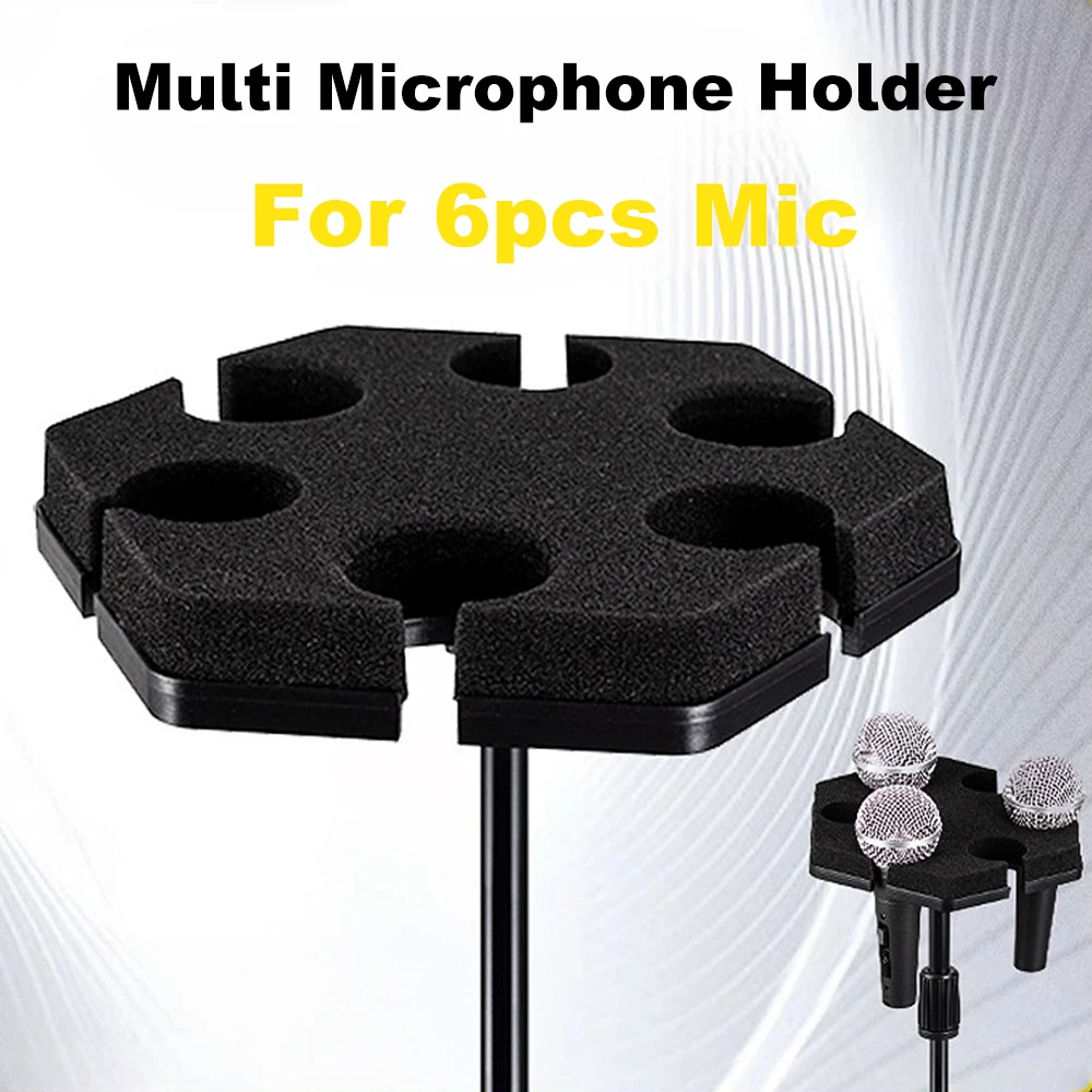 Multi Microphone Holder for Mic Stand - Plastic Multiple Microphone Organizer and Display for Mic Stand,Hold Up to 6pcs Mics