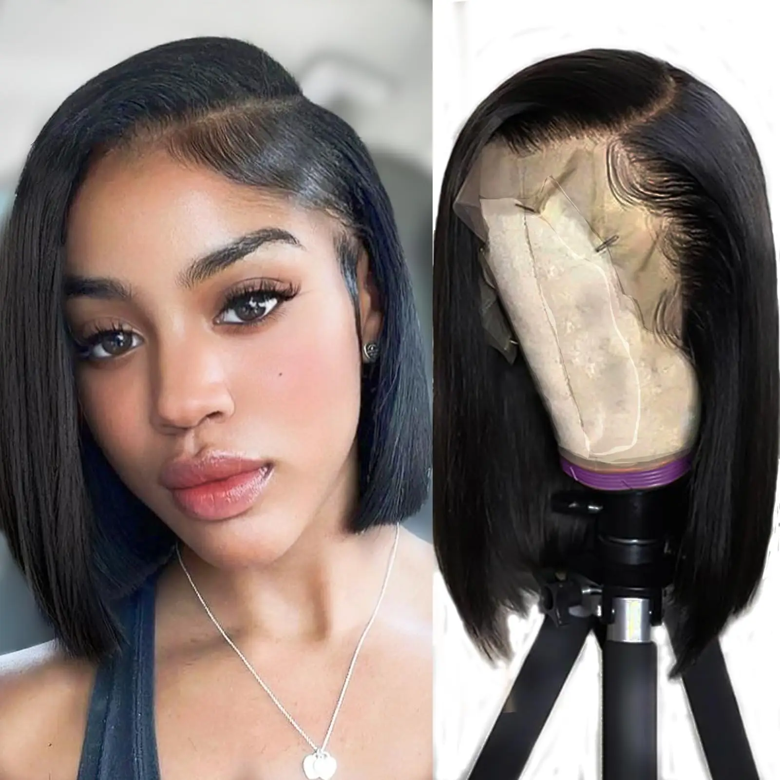 

180 Density Straight Short Bob Lace Wig 13x4 Lace Closure Bob Wigs 100% Human Hair Transparent Lace Wig For Black Women