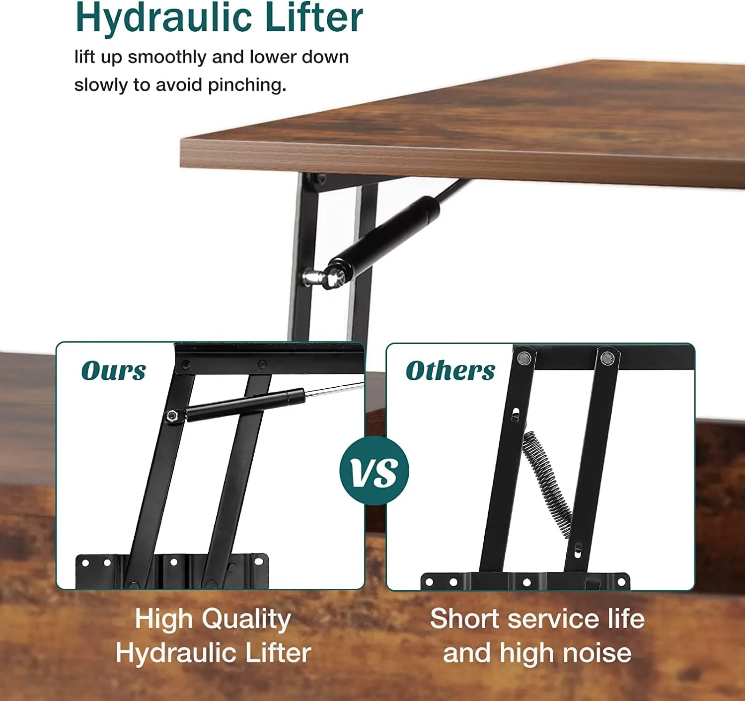 طاولات المقهى، طاولة قهوة خشبية قابلة للتعديل مع مساحة تخزين مخفية وأرفف باللون البني #5