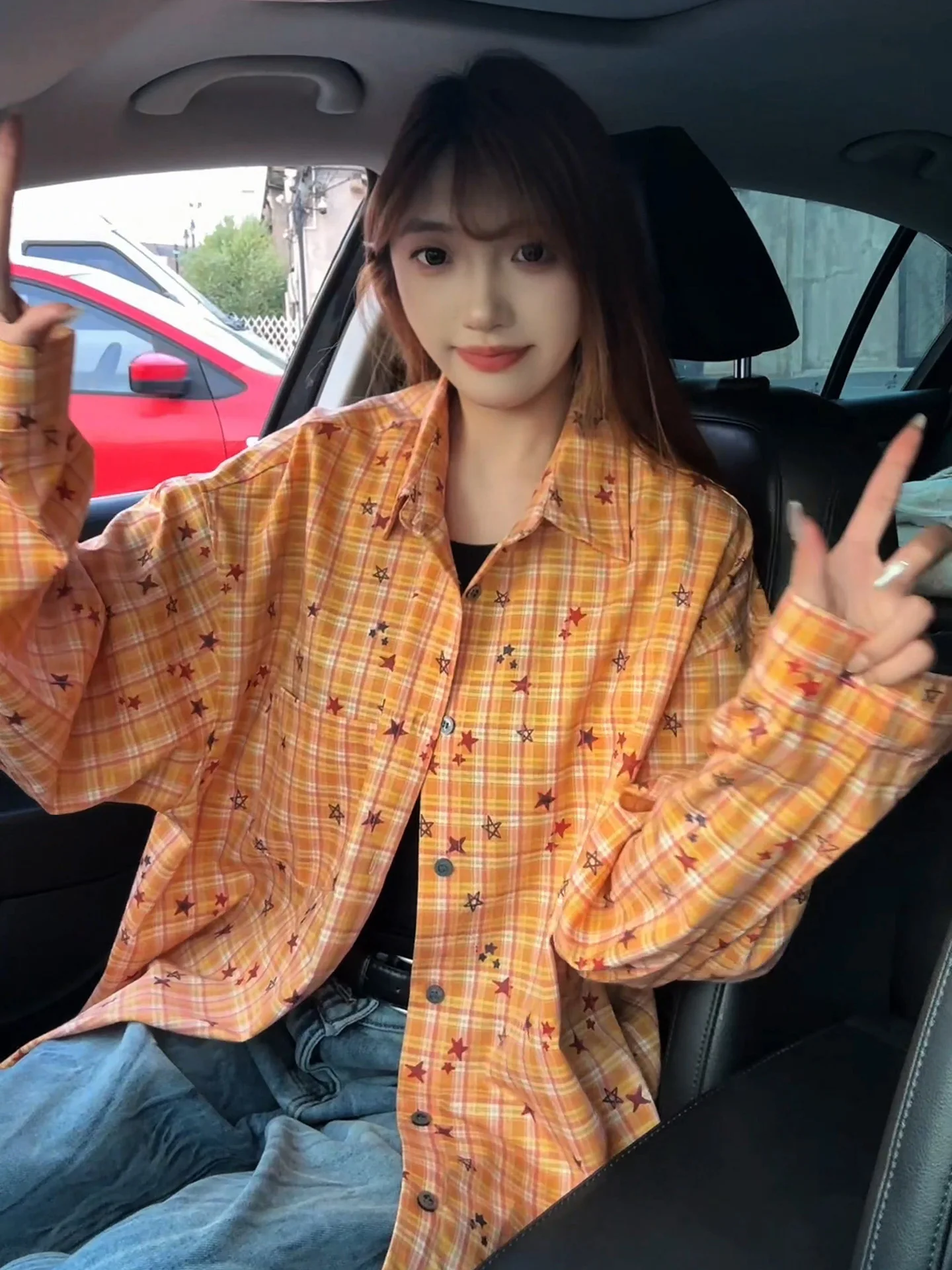 

Желтая клетчатая рубашка с принтом звезд, мужская весенне-осенняя повседневная куртка в ярком островном стиле, верхняя одежда для пар, стандартный крой, с длинными рукавами