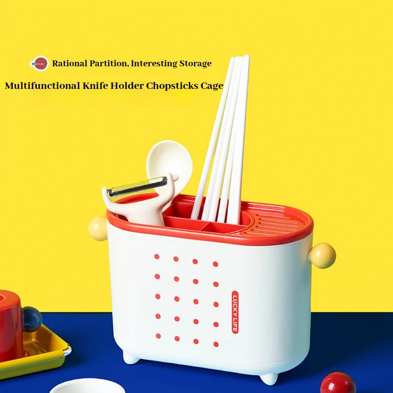 Multi Functional Tableware Storage Rack For Household Kitchen, Chopstick Storage Tube With Drainage Tray, Mold Resistant