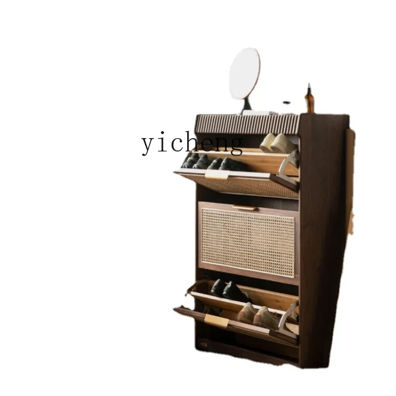 

XL Solid Wood Shoe Cabinet Vintage Door outside Storage Ultra-Thin Breathable Tilting Entrance Cabinet