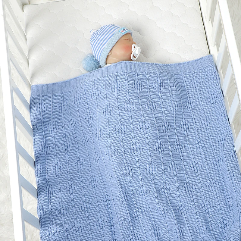 Knitted Baby Blanket 90*70CM Newborn Girl Boy Bedding Quilt Fashion Solid Infant Plaid Toddler Stroller Swaddling Warp Sleepsack