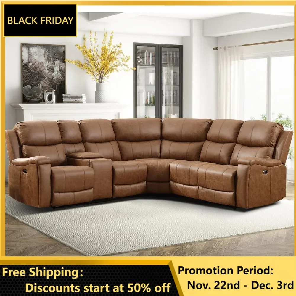 Power Recliner Sofa Sectional Couches, Concealed Cup Holder Storage Console, USB Port, Power Corner Sectional Reclining Sofa Set