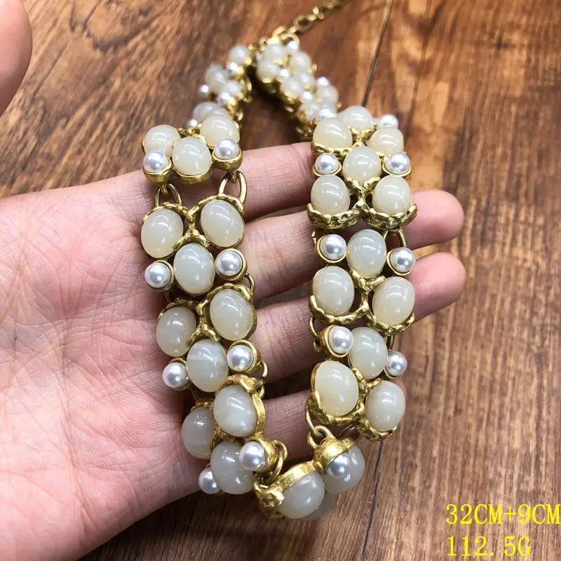 retro-style heavy industry, versatile whit jelly resin pearl inlaid necklace earring  free shipping items