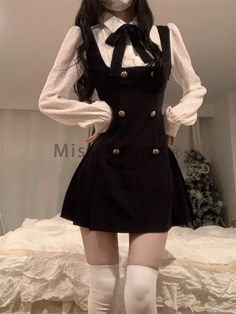 College Style Sweet Fake Two Piece Dress Women French Elegant Slim Long Sleeve Dresses Chic Princess Party Clothing Autumn 2024