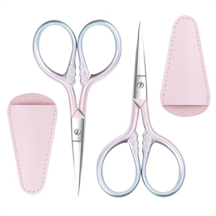

2 Pcs Eyebrow Scissors for Women Profional Grooming Mini Scissors with Stainl Steel Straight Tip 3.5 Inch Pink Small Scissors B