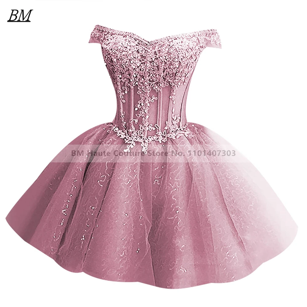 Lace Short Homecoming Dresses Beaded V Neck Tulle Off The Shoulder Princess Mini Cocktail Prom Party Graduation Gown BM398