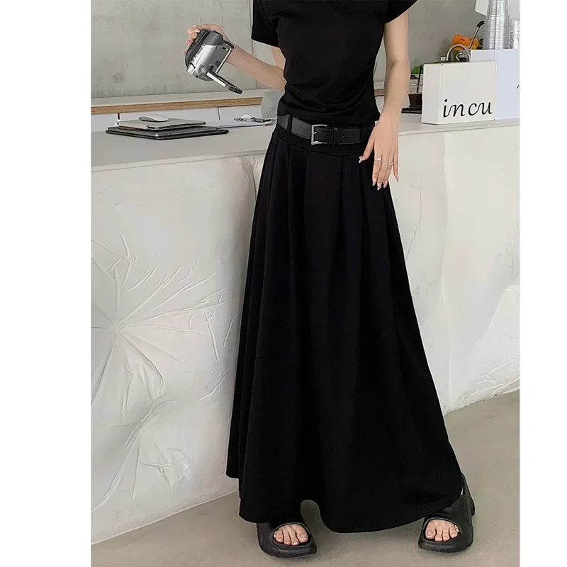 Temperament High Waist White Half Skirt Women's Summer Long Skirt Streetwear Slim Casual All-match Pleated A-line Skirt Set