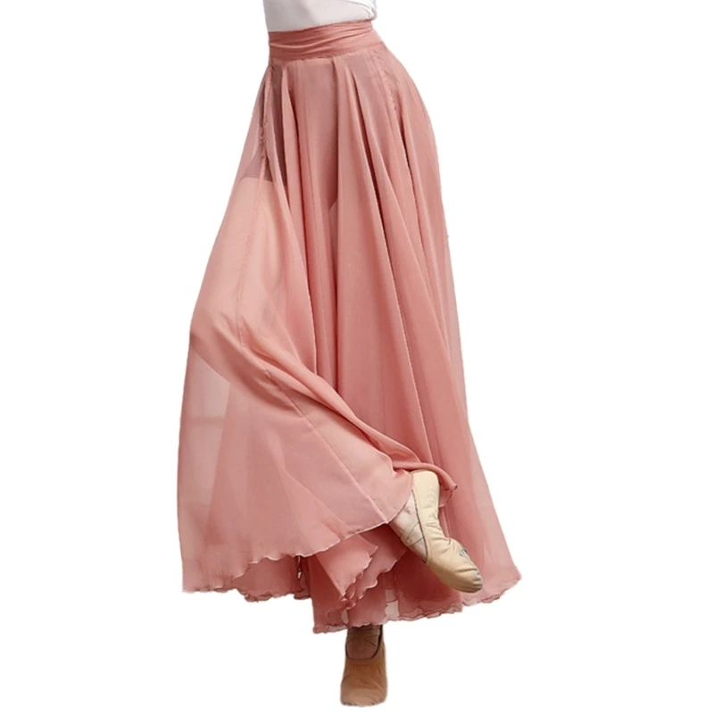 Damska zwiewna szyfonowa, wiązana talii długa spódnica maxi na scenę i festiwal P8DB