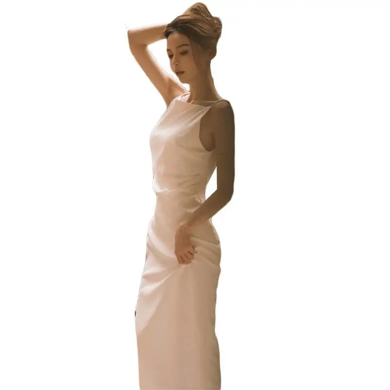 Vestido De novia largo De satén para mujer, traje sencillo con tirantes finos, elegante, a la moda, hecho a medida, novedad De 2023