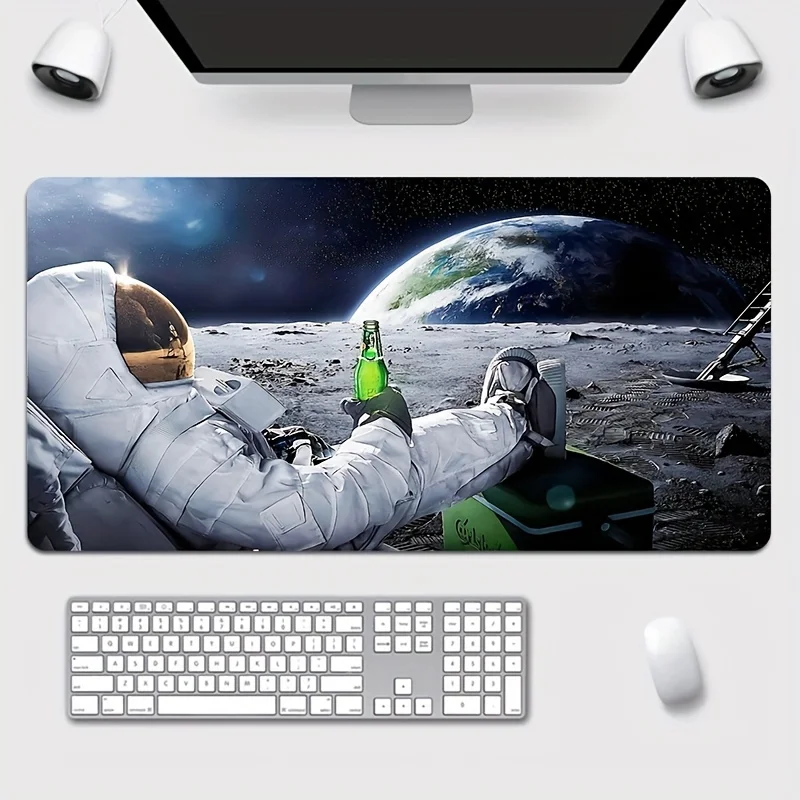 Astronaut Drinking Beer on Moon Large Extended Gaming Mouse Pad Soft Non-Slip Desk Mat