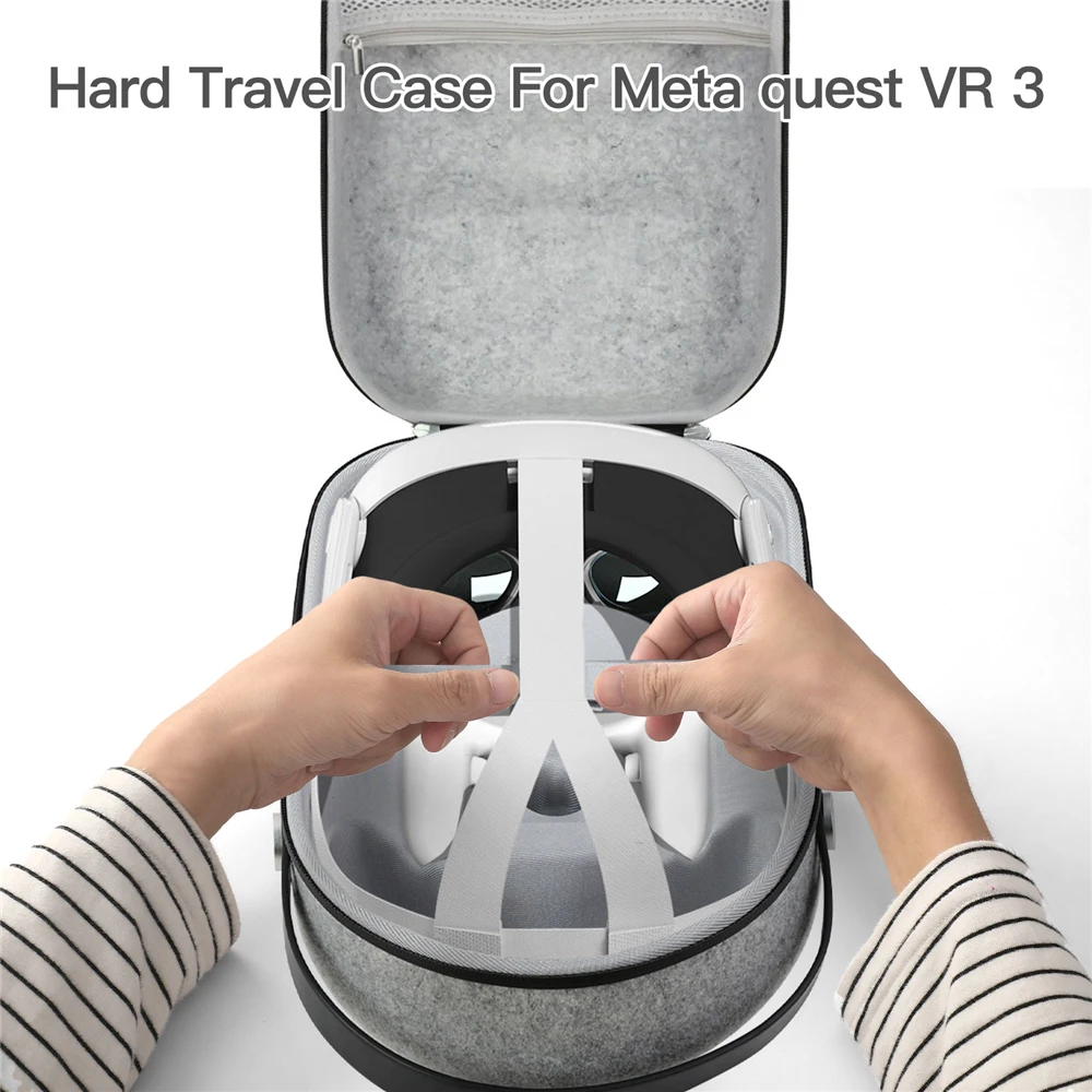 حقيبة سفر صلبة بحزام جلدي وحزام تخزين للسفر وإكسسوارات الواقع الافتراضي حقيبة حمل لـ Meta Quest VR 3