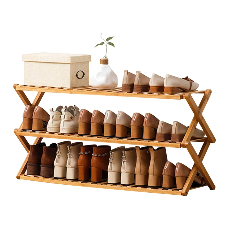 

3 Tier Shoe Shelf Folding Bamboo Shoe Rack for Home Living Room Organizer