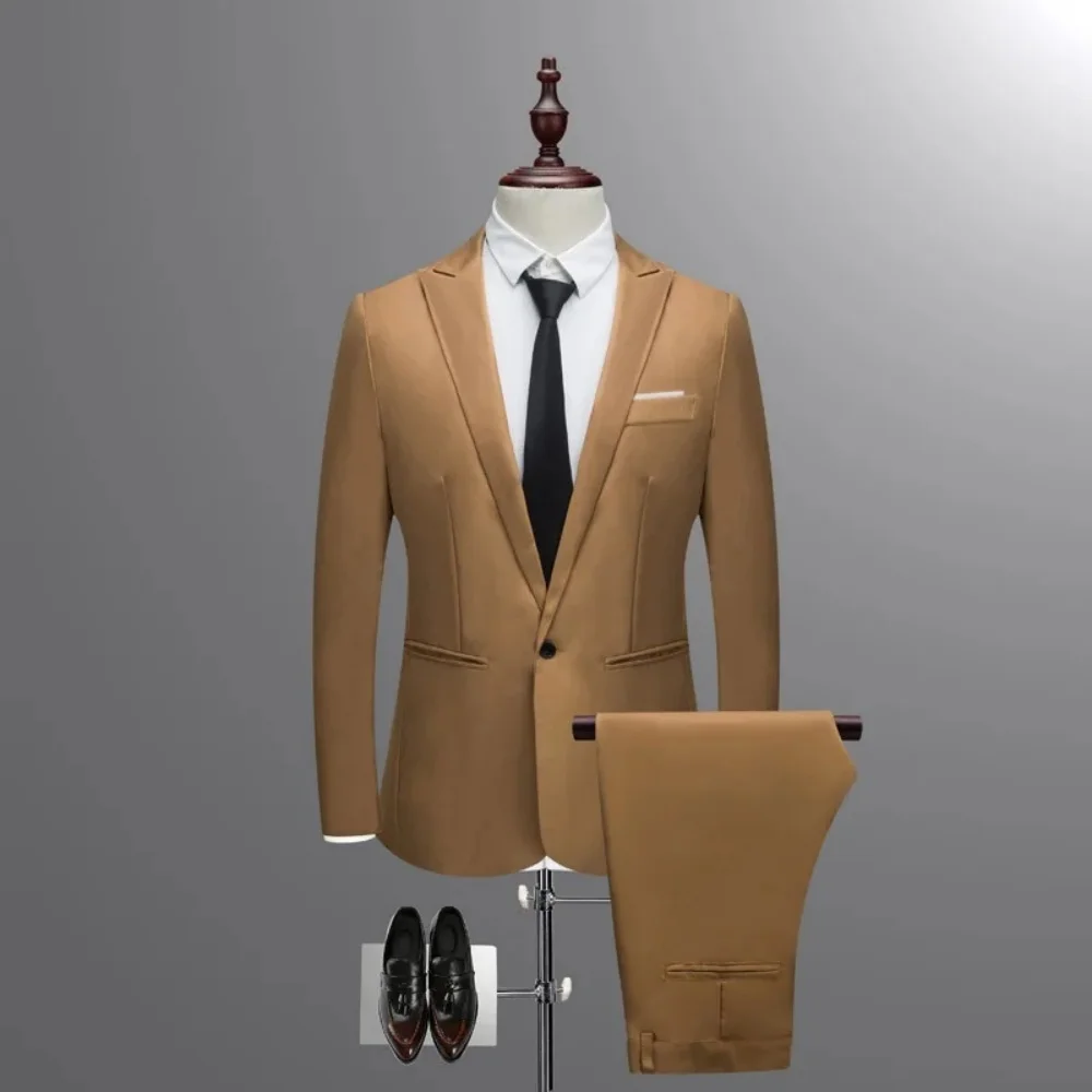 Ensemble de costume d'affaires décontracté pour hommes, coupe Fine, deux pièces, mode automne hiver, Style coréen, vêtements de cérémonie confortables et respirants