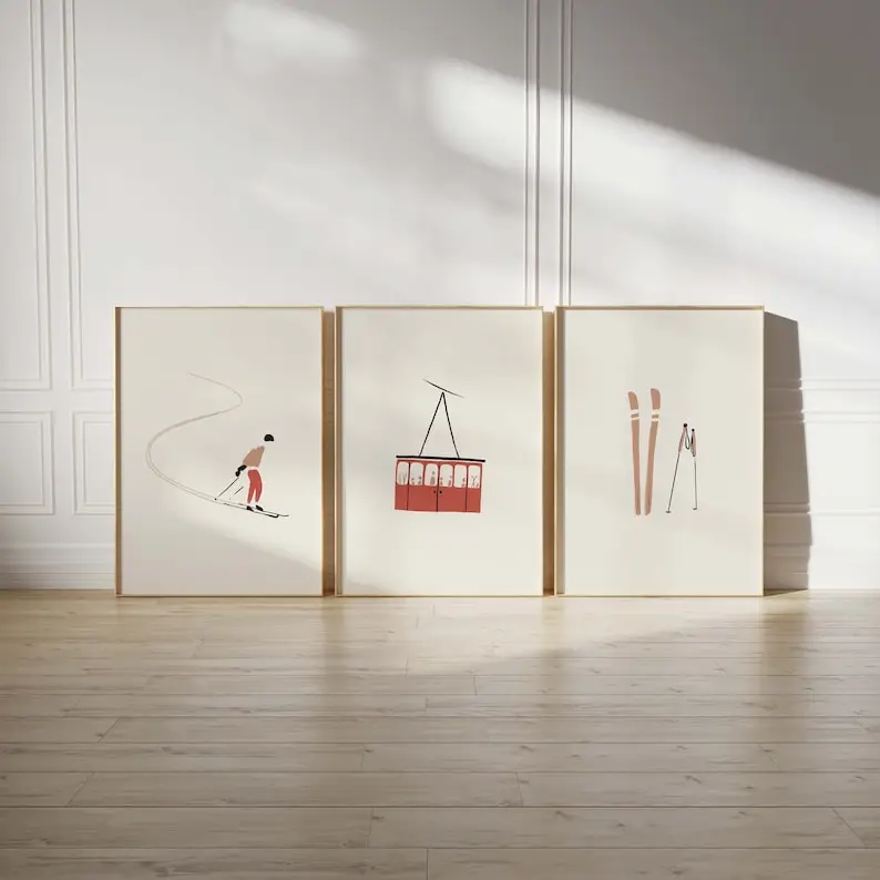 الحد الأدنى التزلج الرياضة اللوحة قماش طباعة الرجعية Skier ملصق فني لغرفة المعيشة الحديثة غرفة نوم عنبر الشتاء ديكور المنزل