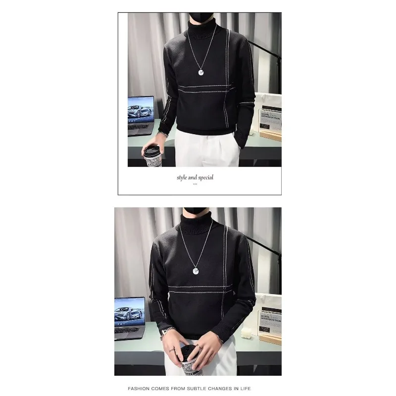 High Collar Men's Korean Style Autumn and Winter Bottoming Sweater Solid Color Long-sleeved Pullover Casual Fashion Top