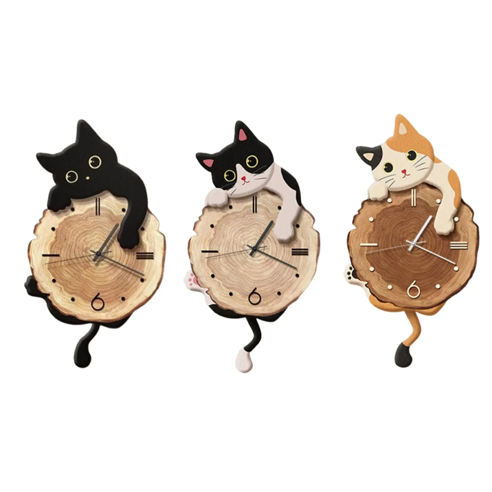 Cat Wall Clock Cute Pendulum Decorative Clock for Living Room Bedroom Indoor