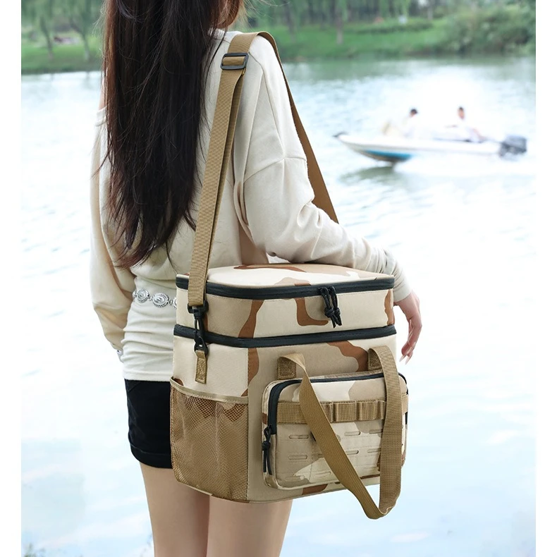 Oxford fabric wear-resistant double-layer insulated single-shoulder bag, large-capacity hand-held waterproof picnic bag