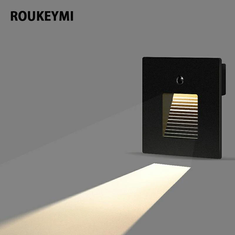 

ROUKEYMI Internal Staircase Lamp Waterproof Aluminum Footlight Hotel Home Night Sconce Led Outdoor Sensor Recessed Ladder Light