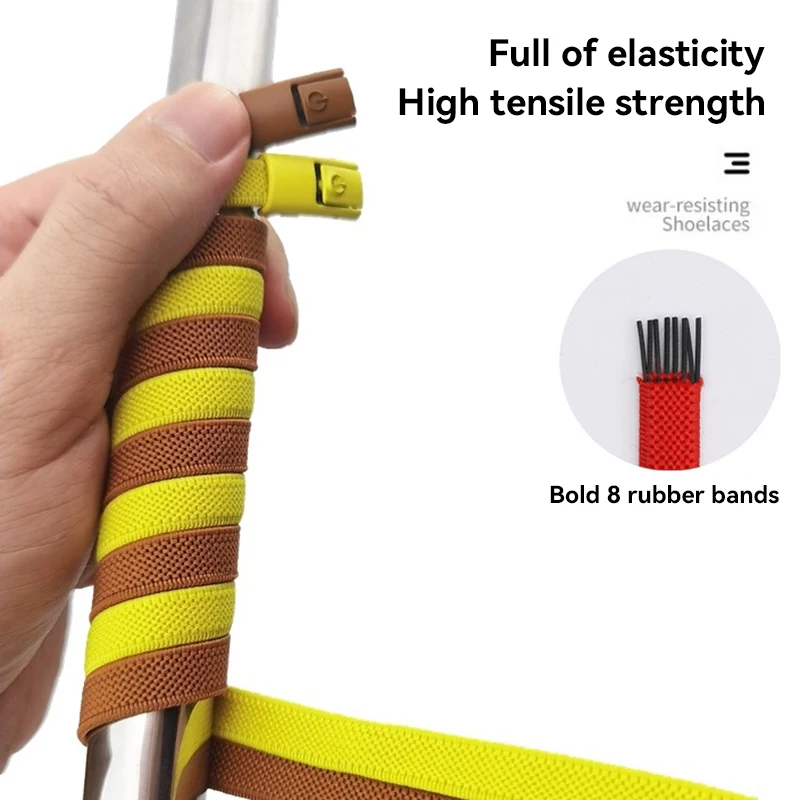 8mm No Tie Shoe Laces Metal Press Lock Shoelaces Without Ties Elastic Laces Sneaker Kids Adult Widened Flat Shoelace for Shoes
