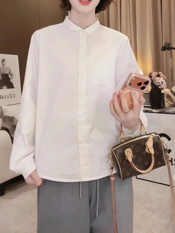 

Faionable White irt Women's Loose plus Size Spring New Sle Korean Simple Sle Ele Anti-Aging Top for plus Size