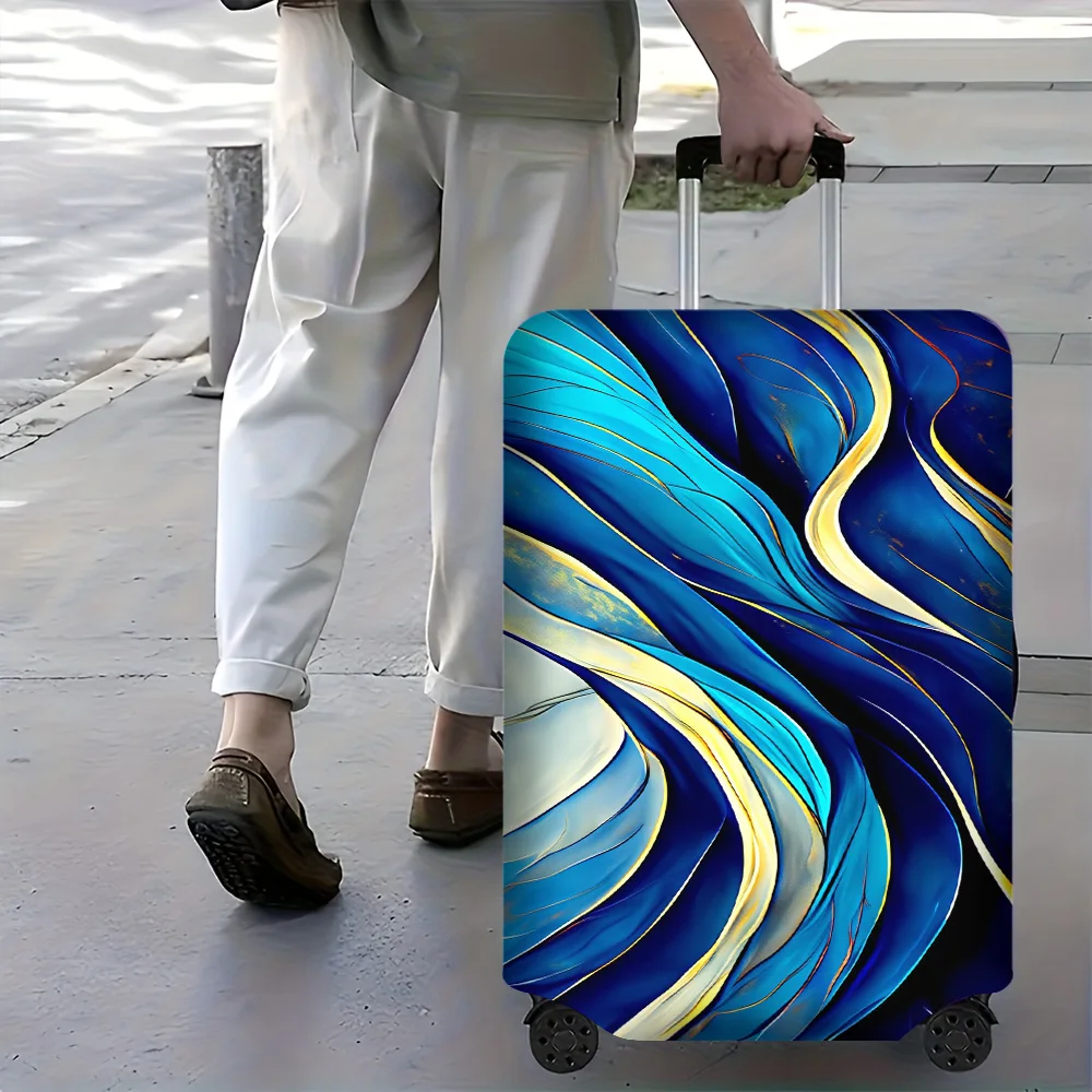 1 PC Blue Fluid Print Luggage Cover for Luggage Sizes 18-32 Inches; Dust and Elastic Travel Accessories to Effectively Protect