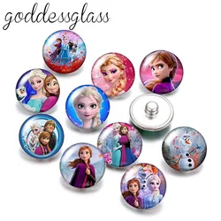 Winter Princesses Elsa&Anna Girls 10pcs Round photo 12mm/18mm snap buttons for 12mm/18mm snap keychain DIY jewelry