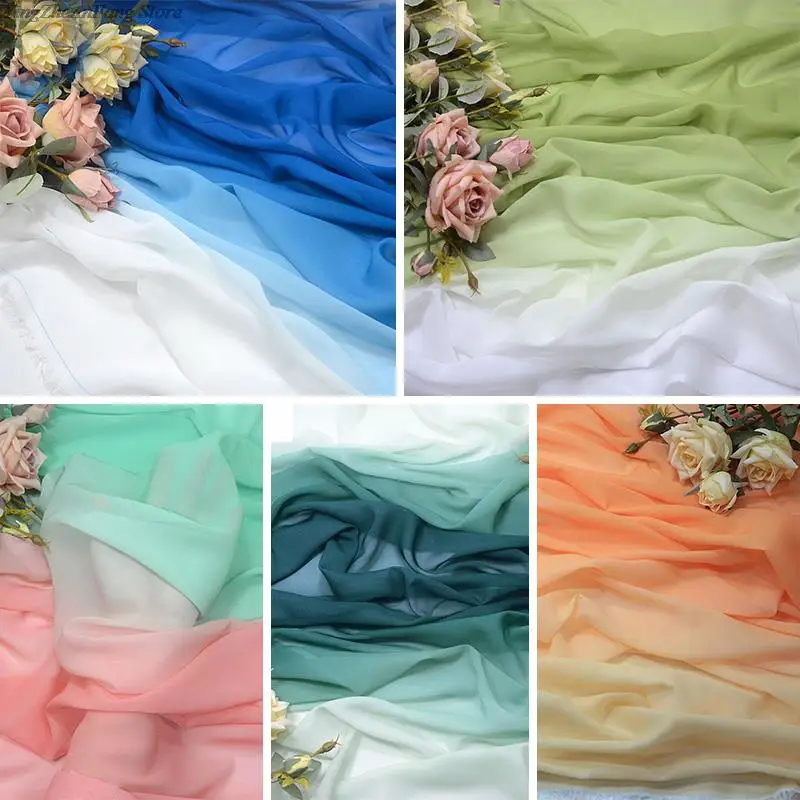 100D Chiffon Fabric Gradient Color Organza Tulle Fabric For Diy Ancient Style Hanfu Dress Stage Dance Costume  Drape Decor Craft