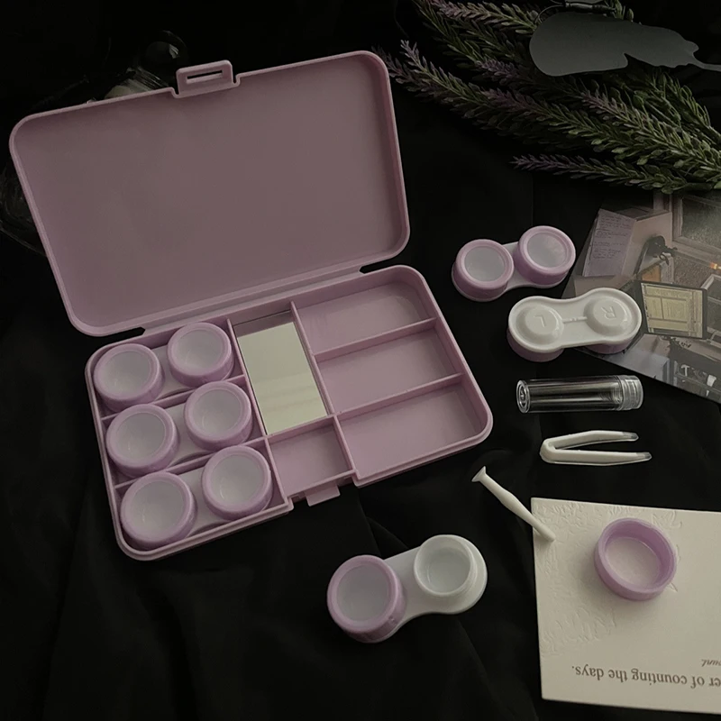 علبة عدسات لاصقة على شكل فراشة مبتكرة، صندوق عدسات عين التجميل المحمول مع مرآة وملاقط #6