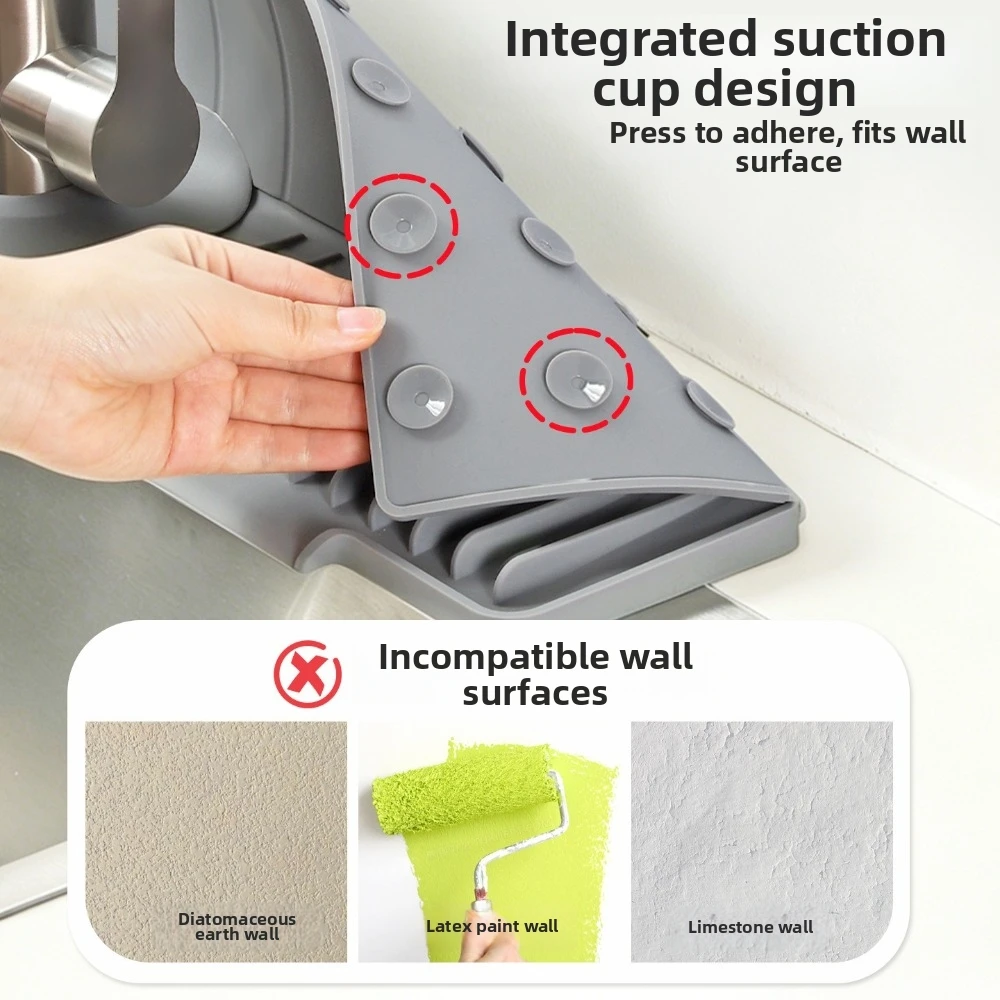 New Silicone Faucet Draining Pad 24 Inch 8° Slope Kitchen Sink Mat 12cm Splash Guard Non-Slip Drying Counter Mat Kitchen Sink
