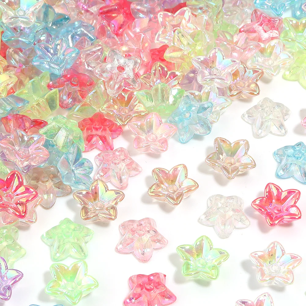 50pcs 11.5mm Plated Color Acrylic Five Petal Flower Beads Loose Spacer Beads For Jewelry Making DIY Necklace Bracelet Keychain view 3