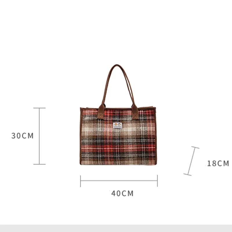 Women Bag Autumn Winter Designer Cloth Vintage Plaid Casual Tote Bag Shoulder Bags Handbags Zipper SOFT High-Capacity Totes