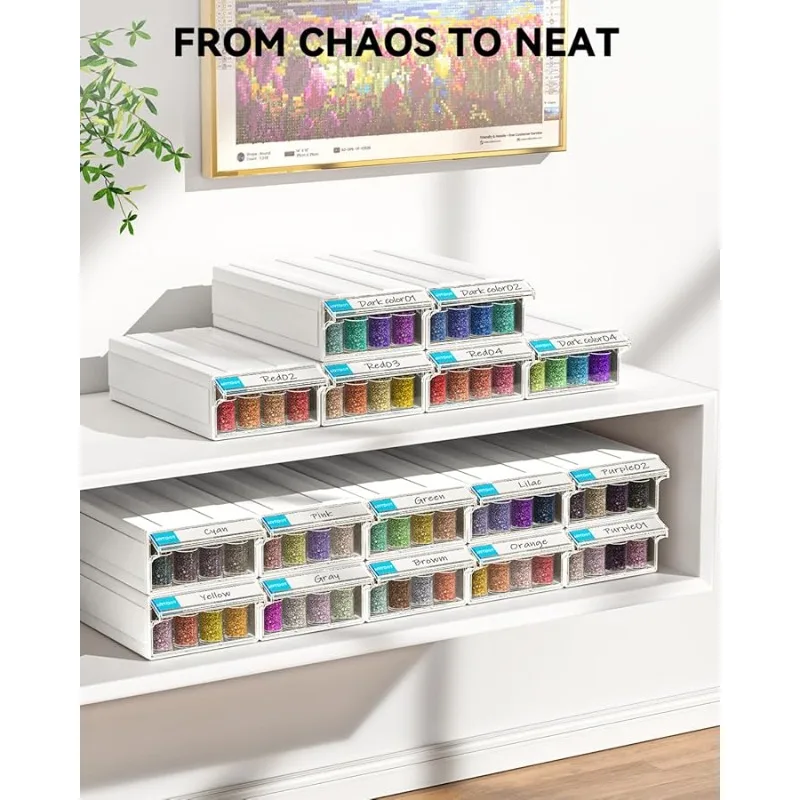 4 عبوات من حاويات تخزين متشابكة لمجموعات فنية ماسية للبالغين، صندوق تخزين 128 فتحة لملحقات الطلاء الماسي أ #5