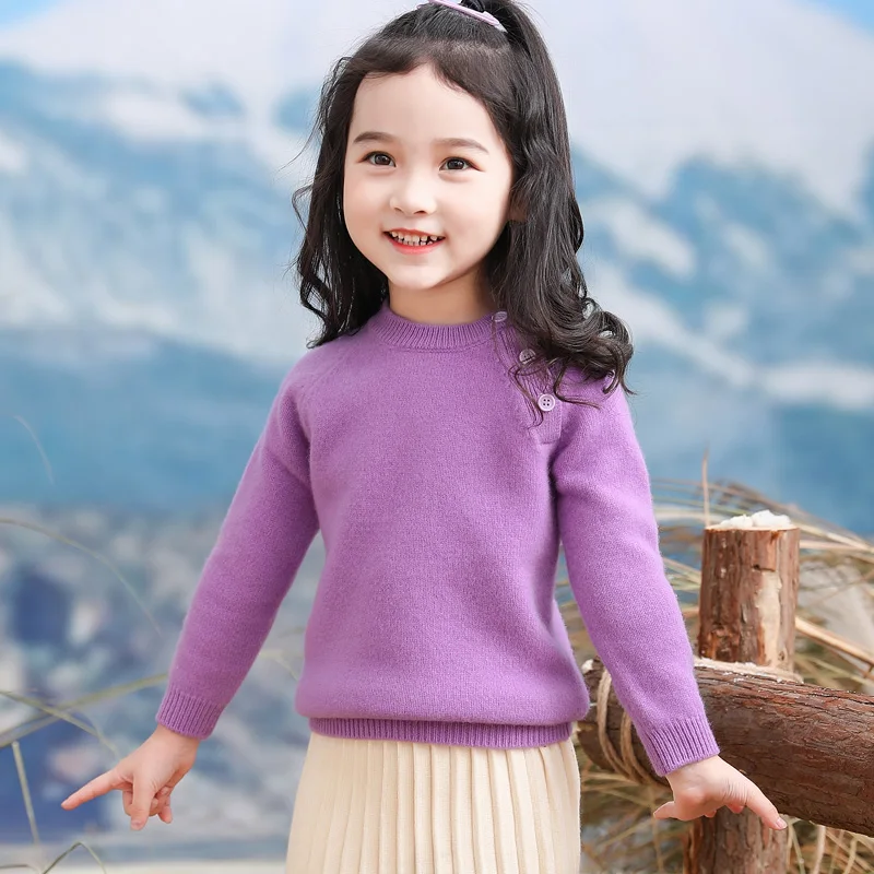 Soft  Unisex Style 100%  Merino Wool  Sweater Autumn And Winter  Pullover  Long Sleeve O-Neck  Basic  Children's Clothing Tops view 6