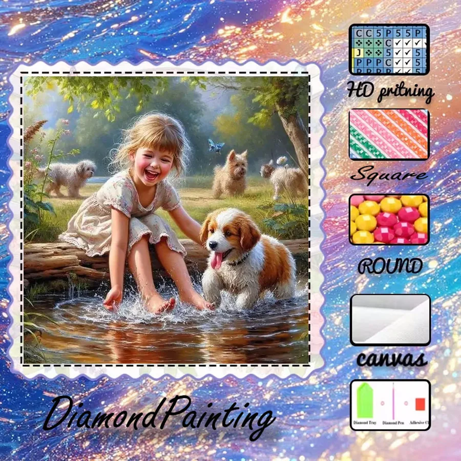

1 piece - 5D-DIY - Flocking cloth - Special drill - Diamond painting set - Children, dogs - Mosaic - Diamond art