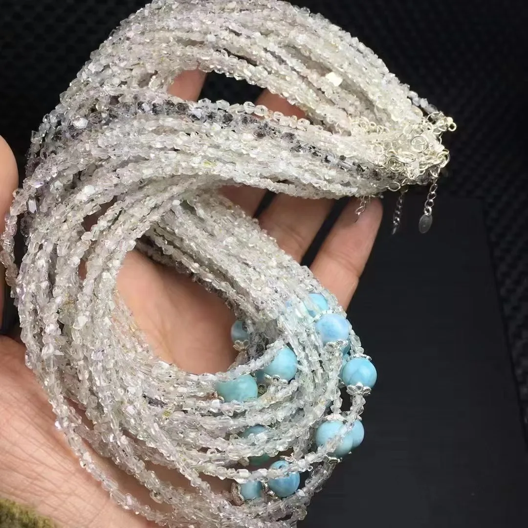 1 Pc Fengbaowu Natural Pakistan Herkimer Diamond Larimar Necklace Pendant 925 Sterling Silver Reiki Healing Stone Jewelry Gift