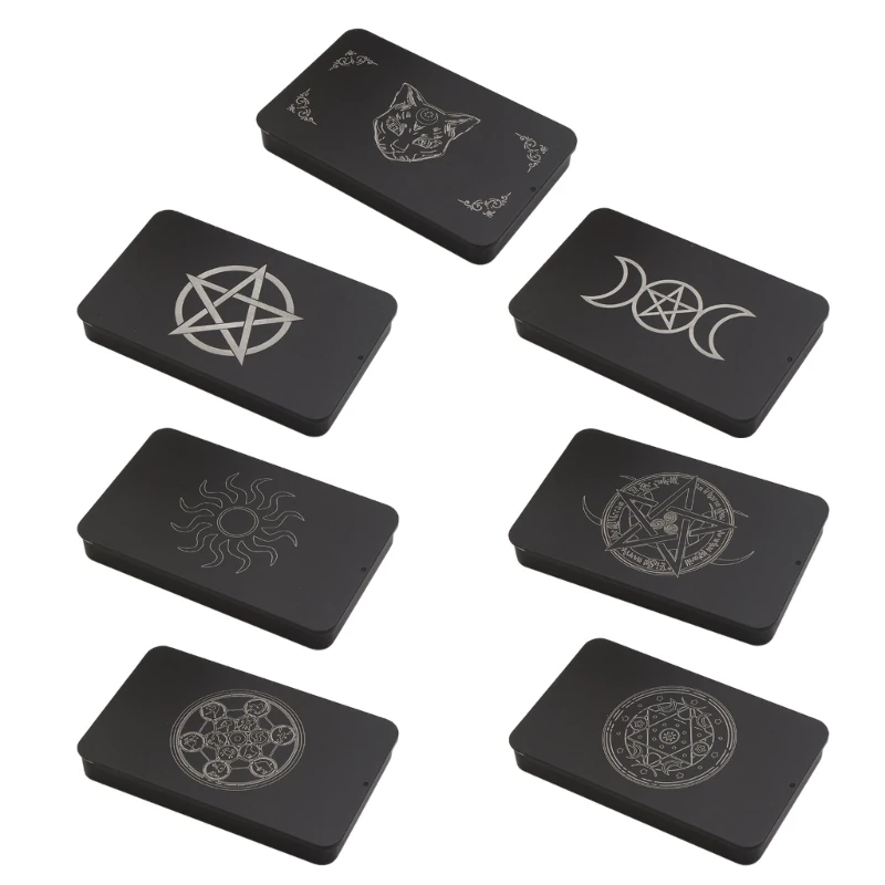 A1A2 Iron Tarots Cards Storage Case Portable Tarots Cards Box Astrologys Divinations Storage Case Sun Moons Pattern Cards