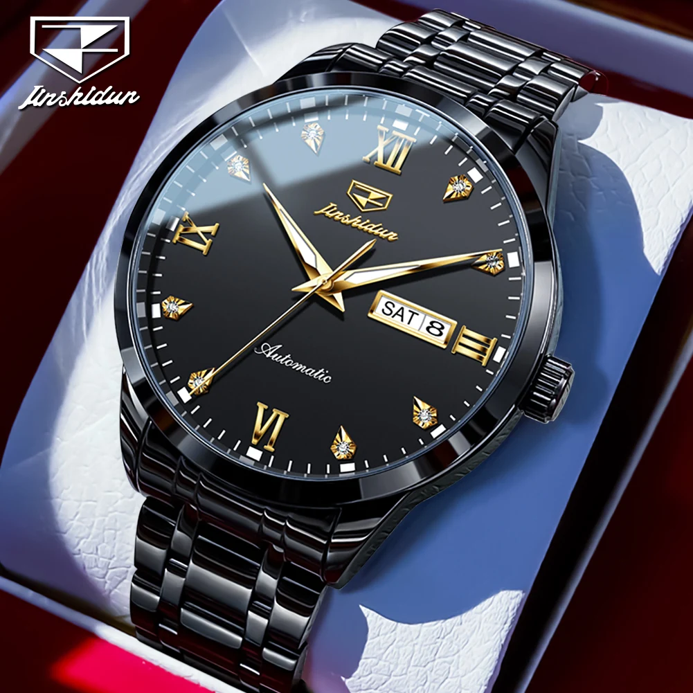 

JSDUN 8980 New Automatic Watch for Men Dual Calendar Diamond Scale Luxury Men's Mechanical Watches Original Waterproof Man Watch