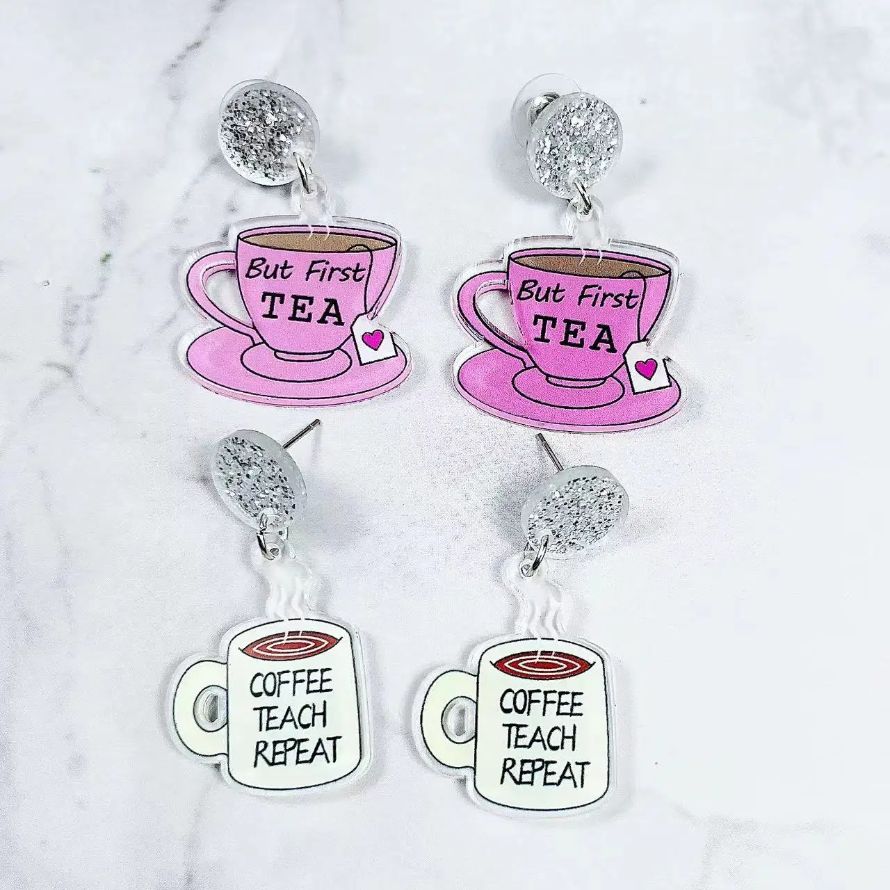 1 Pair Acrylic Earrings With Letters Print  Stylish Gift For Teacher Teacher\'s Day Gift  Back-to-school Gift  Girls Accessories