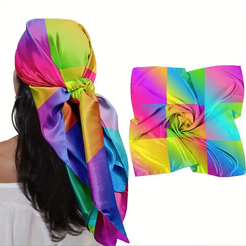 

90CM Fashion Square Headscarf Scarf, Women's Printed Silk Scarf, Sunscreen Shawl Multi Functional Headpiece Gift