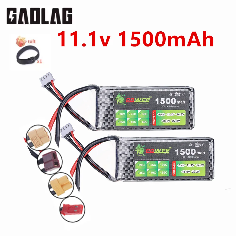 Batterie Lipo 3S 11.1V 1500mAh 40C pour drone, hélicoptère, quadricoptère, voiture RC, bateau, pièces, prise T XT60, BaterÃa 3S Lipo 11.1V