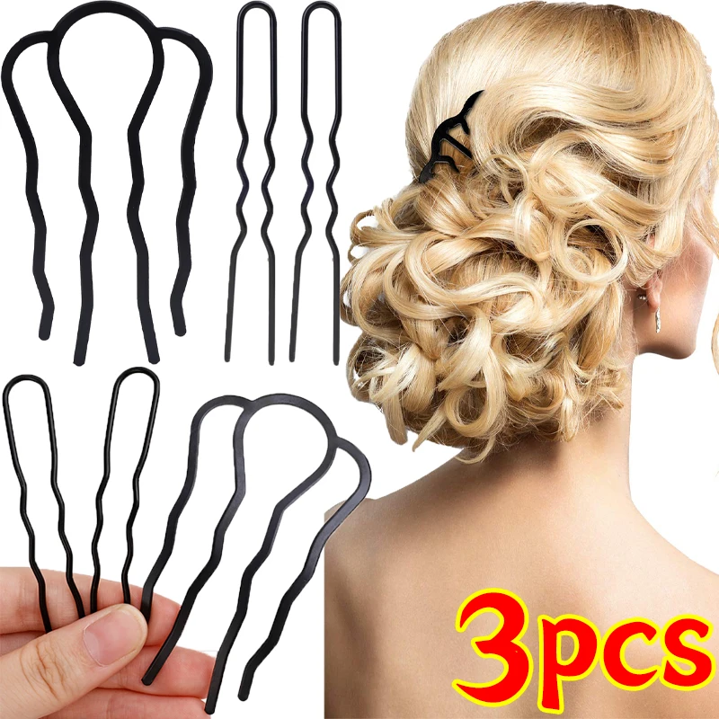 1/3pcs Black Bowknot Bun Combs Hairpin Women Girls U Shape Braiding Twist Fork Hairside Clips DIY Messy Bun Headwears Ornaments