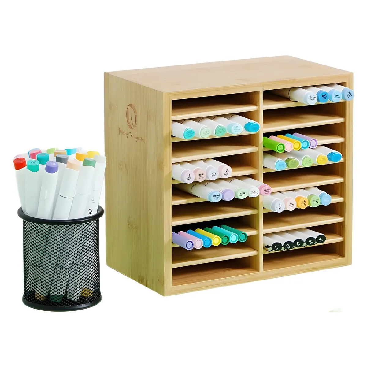 Bamboo and Wood Desktop Watercolor Pen Storage Box Office Pen Holder Children's Oil Painting Stick Painting Brush