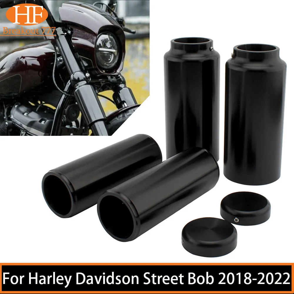 

Motorcycle Full Front Fork Covers Tube Caps Protector Black/Chrome For Harley Davidson Street Bob Low Rider 2018-2022 2021 2020